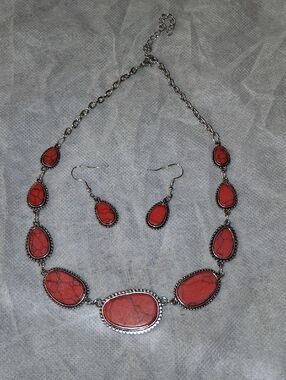 paparazzi Red Teardrop Stone Necklace & Earrings Set